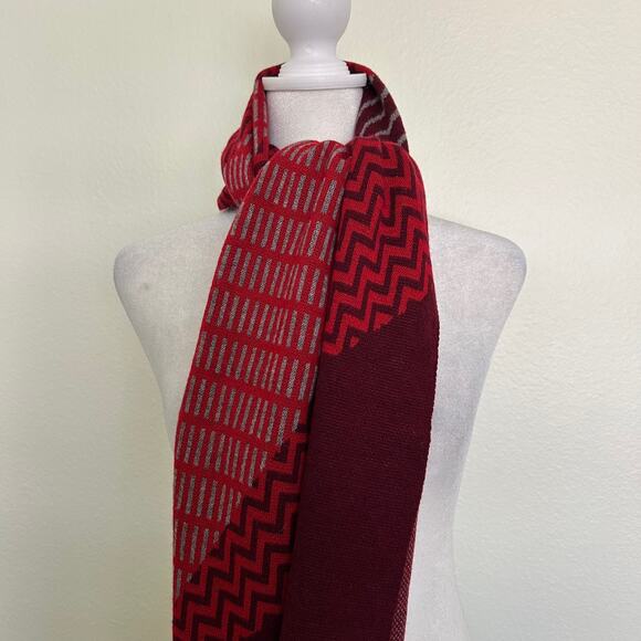 J Jill Scarf Wool Blend Red Mixed Pattern Neck Warmer Winter Accessory OS - Picture 4 of 5